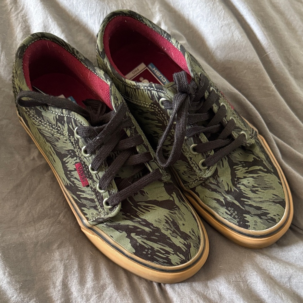 Vans Green Camouflage Sneakers with Tan Soles